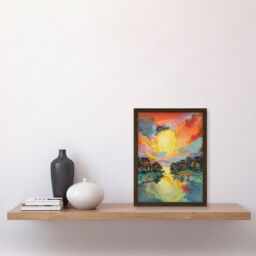 Artery8 Atmospheric Clouds Over Mono Lake Fishing Village at Dawn Modern Watercolour Painting Artwork Framed Wall Art Print A4 in Brown - thumbnail 2