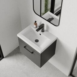 Balterley 1 Drawer Bathroom Wall Hung Vanity Basin Unit D-shaped handle 500mm in Grey - thumbnail 3