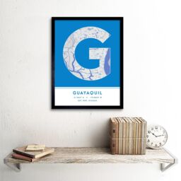 "Wee Blue Coo Wall Art Print Guayaquil Ecuador City Map Modern Typography Stylish Letter Framed Word in Blue - Size: W12"" x H16""" - thumbnail 2
