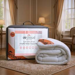 GAVENO CAVAILIA 10CM Satin Stripe Mattress Topper in White - Size: King