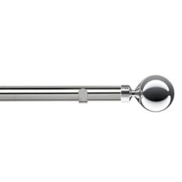 New Edge Blinds 28mm Fixed Length Metal Eyelet Curtain Pole Set - Met Ball Finial in Metallic Silver - Size: 50 cm - thumbnail 1