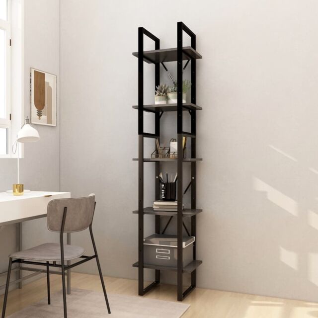 Berkfield Home 5-Tier Book Cabinet Grey 40x30x175 cm Pinewood - Size: 40 x 30 x 175 cm - image 1