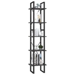 Berkfield Home 5-Tier Book Cabinet Grey 40x30x175 cm Pinewood - Size: 40 x 30 x 175 cm - thumbnail 3