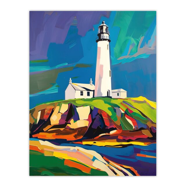 "Artery8 St Mary's Lighthouse Northen Lights Sky Colourful Wall Art Print - Size: W18"" x H24""" - image 1