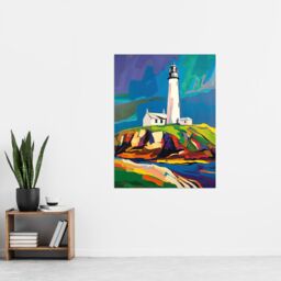 "Artery8 St Mary's Lighthouse Northen Lights Sky Colourful Wall Art Print - Size: W18"" x H24""" - thumbnail 4
