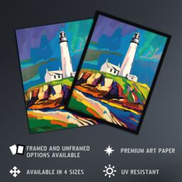 "Artery8 St Mary's Lighthouse Northen Lights Sky Colourful Wall Art Print - Size: W18"" x H24""" - thumbnail 2