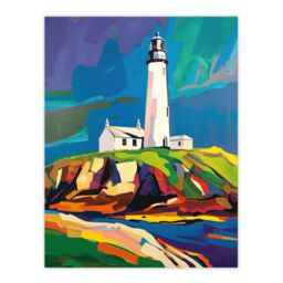 "Artery8 St Mary's Lighthouse Northen Lights Sky Colourful Wall Art Print - Size: W18"" x H24""" - thumbnail 1