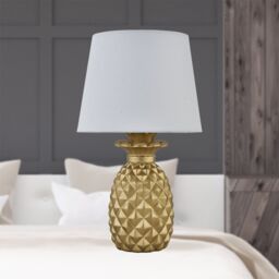 First Choice Lighting Pineapple - Gold Resin Table Lamp with White Fabric Shade - thumbnail 4