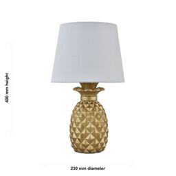 First Choice Lighting Pineapple - Gold Resin Table Lamp with White Fabric Shade - thumbnail 6