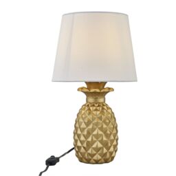 First Choice Lighting Pineapple - Gold Resin Table Lamp with White Fabric Shade - thumbnail 2