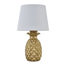 First Choice Lighting Pineapple - Gold Resin Table Lamp with White Fabric Shade - thumbnail 1