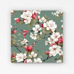Warren Reed - Designer Pink & White Blossom Canvas in Green - Size: w10 inch x h10 inch - thumbnail 1