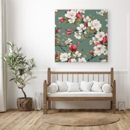 Warren Reed - Designer Pink & White Blossom Canvas in Green - Size: w10 inch x h10 inch - thumbnail 3