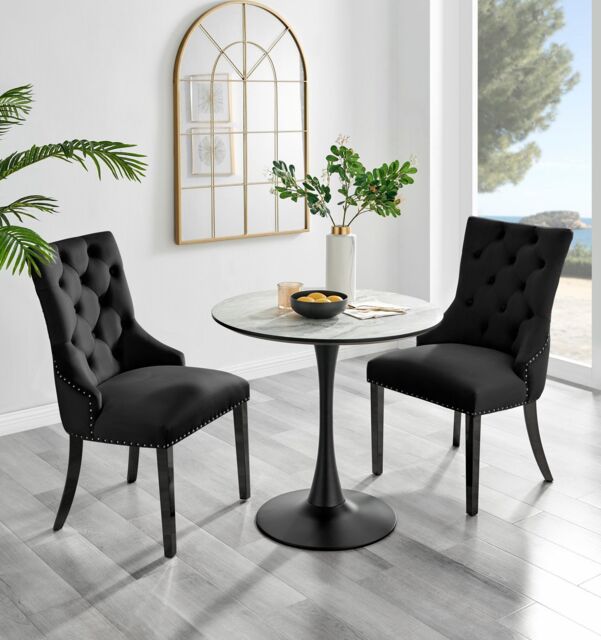 FurnitureboxUK Elina White Marble Effect Scratch Resistant Dining Table & 2 Belgravia Velvet Black Leg Chairs - image 1