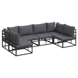 Berkfield Home Garden Sofa Set with Cushion with Pillow 6 pcs Black Aluminium - thumbnail 3