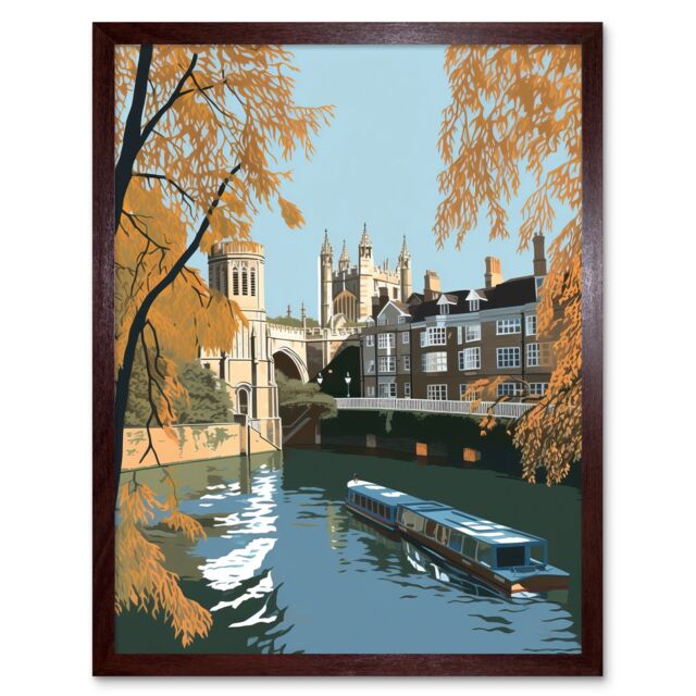 "Artery8 Wall Art Print River Cam & University Buildings of Cambridge Art Framed in Brown - Size: W12"" x H16""" - image 1