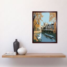 "Artery8 Wall Art Print River Cam & University Buildings of Cambridge Art Framed in Brown - Size: W12"" x H16""" - thumbnail 2