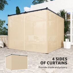 OUTSUNNY 3 x 3(m) Pergola with Retractable Roof & Curtains in Beige - thumbnail 6
