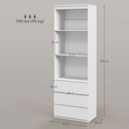 HOMCOM 180cm Tall Bookcase with Storage, Free Standing Bookshelf with 3 Shelves & 3 Drawers, Display Cabinet for Living Room, Home Office, Bedroom - thumbnail 3