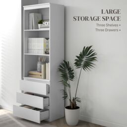 HOMCOM 180cm Tall Bookcase with Storage, Free Standing Bookshelf with 3 Shelves & 3 Drawers, Display Cabinet for Living Room, Home Office, Bedroom - thumbnail 4