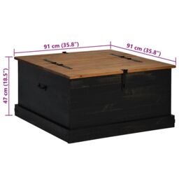 Berkfield Home Storage Chest HALDEN Black 91x91x47 cm Solid Wood Pine - Size: 91 x 91 x 47 cm - thumbnail 9