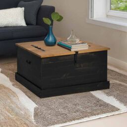 Berkfield Home Storage Chest HALDEN Black 91x91x47 cm Solid Wood Pine - Size: 91 x 91 x 47 cm - thumbnail 1