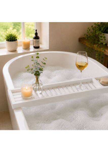 Groundlevel Bamboo Spa Wooden Bath Tray in White - image 1