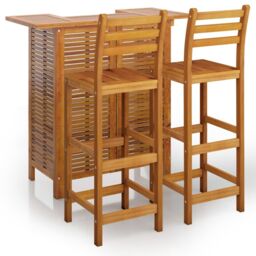 Berkfield Home 3 Piece Garden Bar Set Solid Wood Acacia in Brown - thumbnail 2