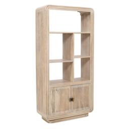 Indian Hub Hudson Carved Bookcase - Mango Wood - L35 x W80 x H165 cm in Light Brown - thumbnail 2