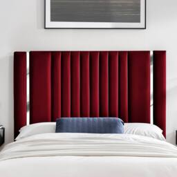 UK Bed Furniture Valencia Slatted Base Upholstered Bed with 48 Inch Panel Headboard in Maroon - Size: Double - thumbnail 2