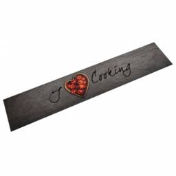 Berkfield Home Kitchen Rug Washable Cooking Text 60x300 cm Velvet in Grey