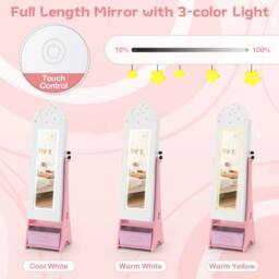 Costway Kids Jewelry Cabinet w/Lights Jewelry Organizer w/ Full-Length Mirror in White - thumbnail 9