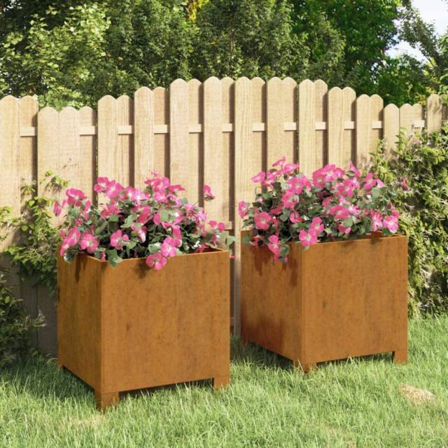 Berkfield Home Planters with Legs 2 pcs Rusty 32x30x33 cm Corten Steel in Brown - Size: 32 x 30 x 33 cm - image 1