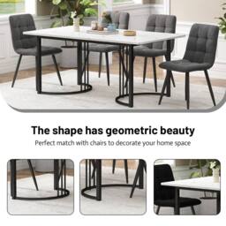 BTM Rectangular dining table with metal frame marble top adjustable feet in White - thumbnail 3