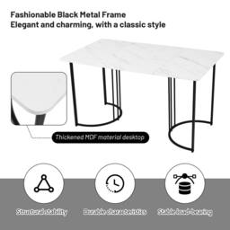 BTM Rectangular dining table with metal frame marble top adjustable feet in White - thumbnail 6
