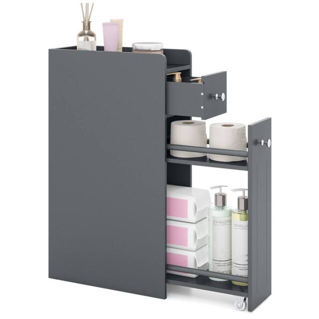 CASART Slim Bathroom Storage Cabinet Wooden Toilet Side Cabinet w/ Drawers in Grey - image 1