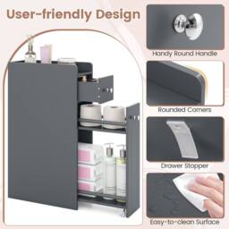 CASART Slim Bathroom Storage Cabinet Wooden Toilet Side Cabinet w/ Drawers in Grey - thumbnail 8