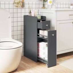 CASART Slim Bathroom Storage Cabinet Wooden Toilet Side Cabinet w/ Drawers in Grey - thumbnail 9