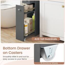 CASART Slim Bathroom Storage Cabinet Wooden Toilet Side Cabinet w/ Drawers in Grey - thumbnail 6