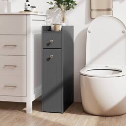 CASART Slim Bathroom Storage Cabinet Wooden Toilet Side Cabinet w/ Drawers in Grey - thumbnail 3
