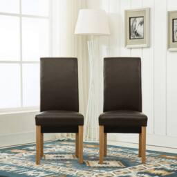 MCC Direct Set of 2 Top Scroll High Back Faux Leather Dining Chairs in Brown - thumbnail 2