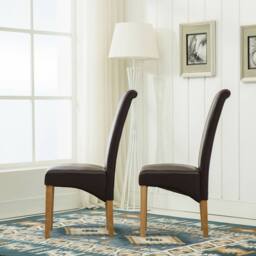 MCC Direct Set of 2 Top Scroll High Back Faux Leather Dining Chairs in Brown - thumbnail 3