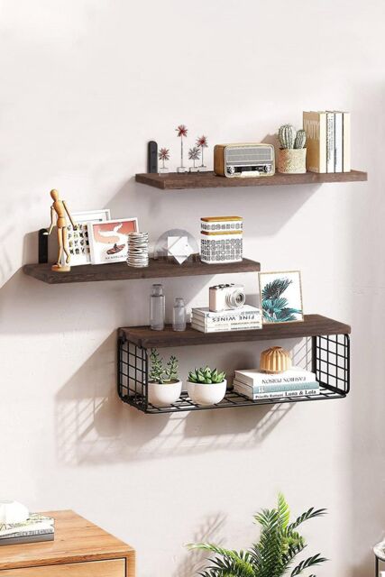 H&O Direct 3Pcs Wooden Wall Floating Shelves in Brown - image 1