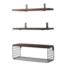 H&O Direct 3Pcs Wooden Wall Floating Shelves in Brown - thumbnail 4