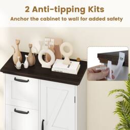 Costway Floor Cabinet Farmhouse Accent Cabinet with 3 Storage Drawers in White - thumbnail 6