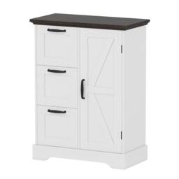 Costway Floor Cabinet Farmhouse Accent Cabinet with 3 Storage Drawers in White - thumbnail 9