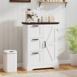 Costway Floor Cabinet Farmhouse Accent Cabinet with 3 Storage Drawers in White - thumbnail 8