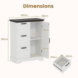 Costway Floor Cabinet Farmhouse Accent Cabinet with 3 Storage Drawers in White - thumbnail 2