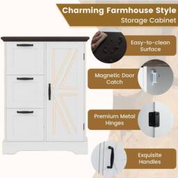 Costway Floor Cabinet Farmhouse Accent Cabinet with 3 Storage Drawers in White - thumbnail 4