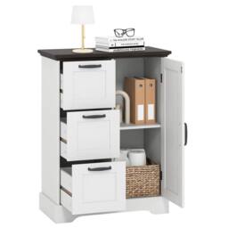 Costway Floor Cabinet Farmhouse Accent Cabinet with 3 Storage Drawers in White - thumbnail 3